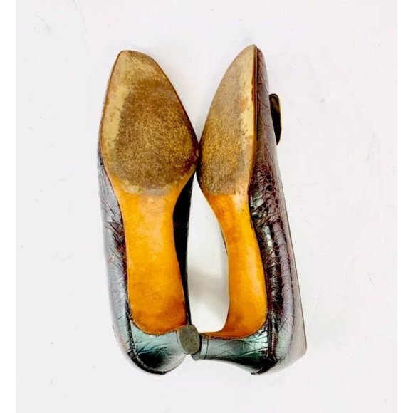 Vintage 1950's-60's SEYMOUR Troy TROYLINGS Alligator Pumps ~ 7 Narrow Brown - Picture 11 of 11